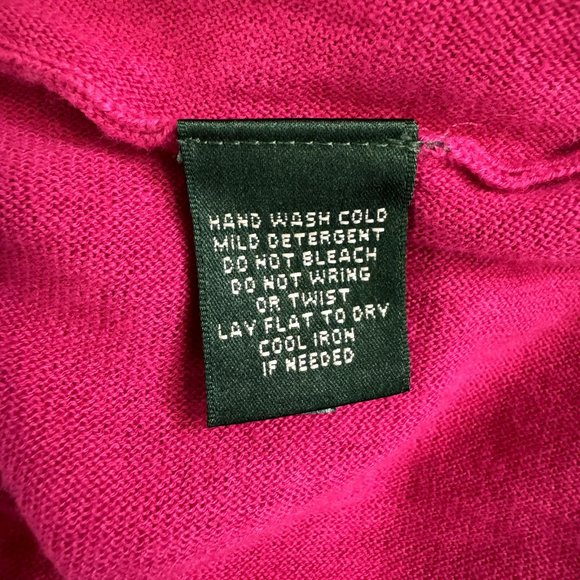 Lauren Ralph Lauren Silk Blend Sweater Size Large L Crochet Knit Pink 3/4 Sleeve - Picture 9 of 10